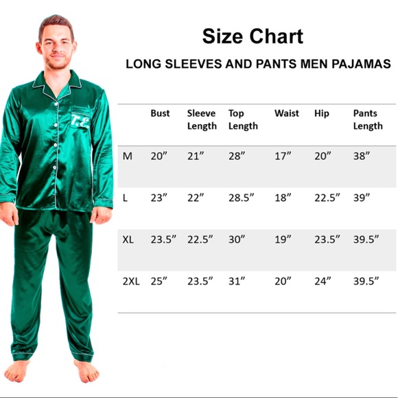 SOLDMen's Satin Pajamas Long Sleeves + Pants - Picture 11 of 13